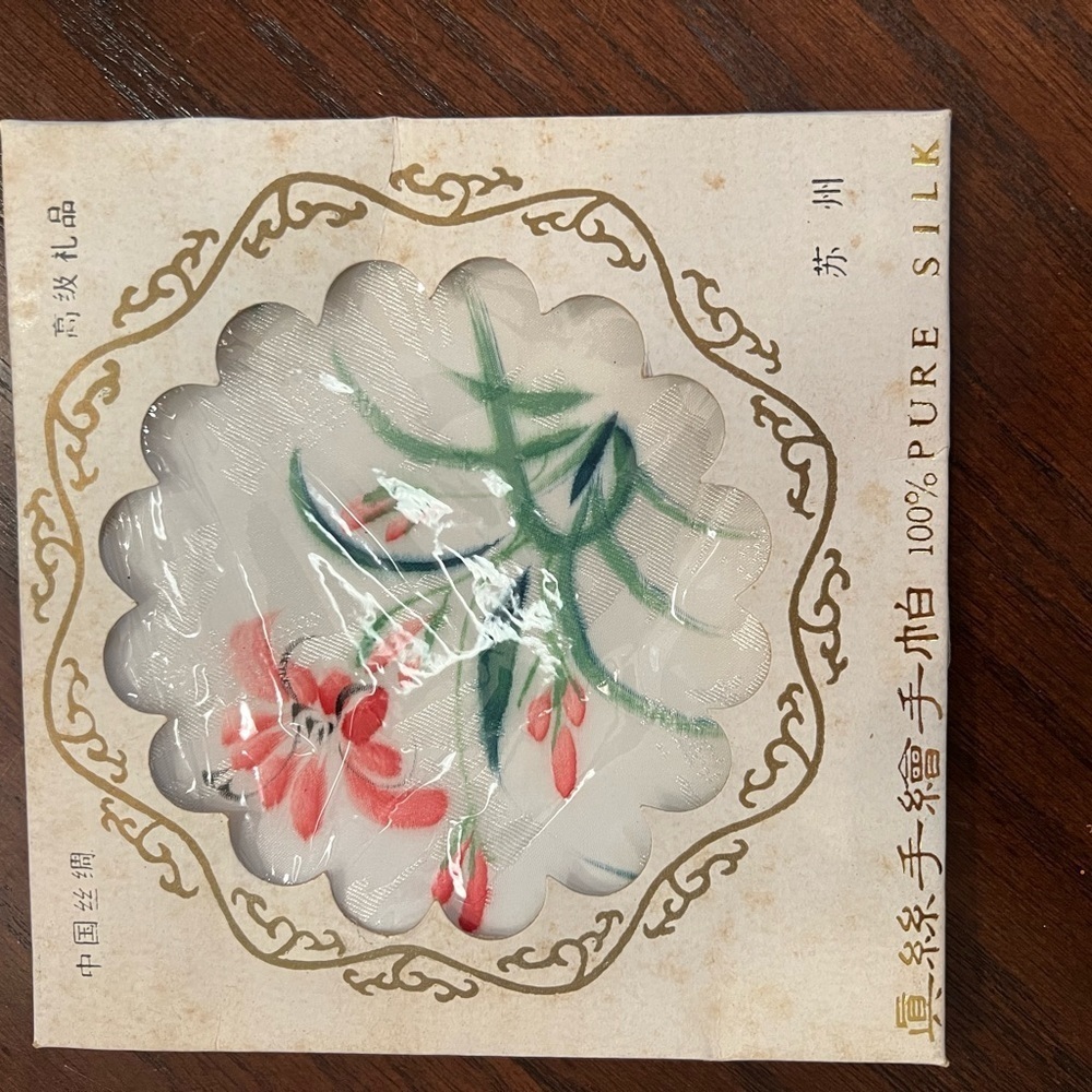 Japanese Watercolor Hand Painted Handkerchief 100% Pure Silk Vintage Floral